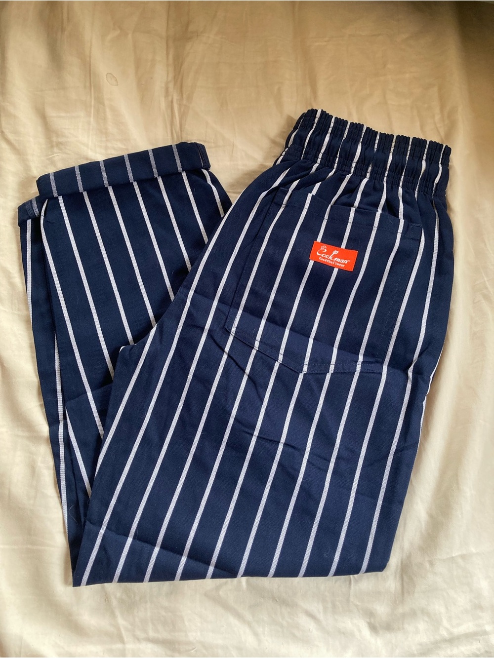 Cookman Chef Pants – Navy Pinstripe Elastic-Waist Bottoms Size S